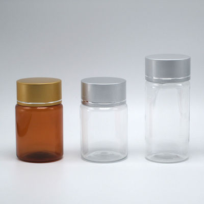 Pilule PET ambrée rechargeable de 60 ml Capsule Bouteille d' huile de poisson avec bouchon à vis en aluminium argenté