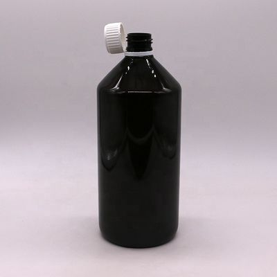 Flacon de médicament liquide en PET brun foncé translucide de 1000 ml avec un capuchon anti-altération de 28 mm