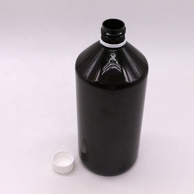 Flacon de médicament liquide en PET brun foncé translucide de 1000 ml avec un capuchon anti-altération de 28 mm