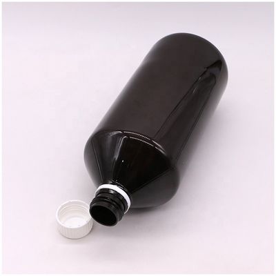 Flacon de médicament liquide en PET brun foncé translucide de 1000 ml avec un capuchon anti-altération de 28 mm