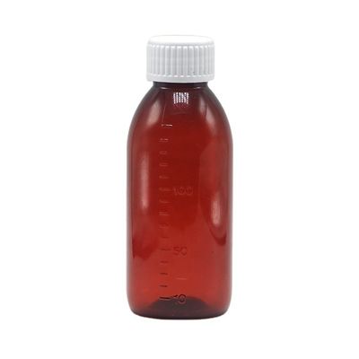 Bouteille de sirop en PET vide brun/ambre/transparent avec bouchon à vis anti-altération