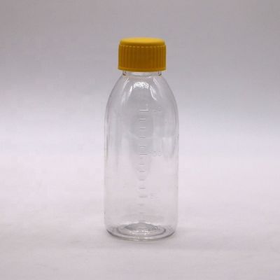 Bouteille de sirop en PET vide brun/ambre/transparent avec bouchon à vis anti-altération