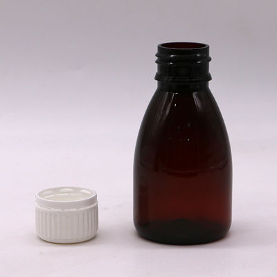 Couleurs personnalisées 100 ml PET Ambre Plastique Liquide Par voie orale Bouteille de qualité médicamenteuse avec bouchon de sécurité
