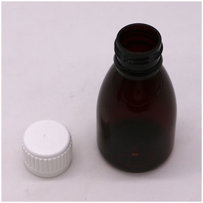 Couleurs personnalisées 100 ml PET Ambre Plastique Liquide Par voie orale Bouteille de qualité médicamenteuse avec bouchon de sécurité