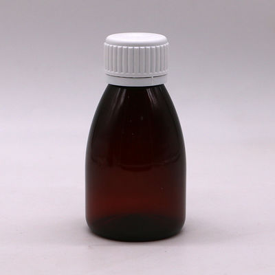 Couleurs personnalisées 100 ml PET Ambre Plastique Liquide Par voie orale Bouteille de qualité médicamenteuse avec bouchon de sécurité