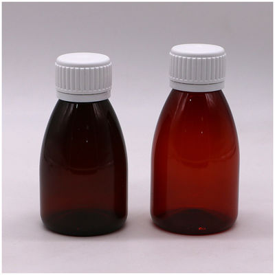 Couleurs personnalisées 100 ml PET Ambre Plastique Liquide Par voie orale Bouteille de qualité médicamenteuse avec bouchon de sécurité