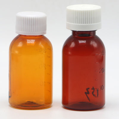Produit pharmaceutique GMP Bouteille liquide en plastique ambrée en PET de 30 ml avec bouchon à vis anti-altération