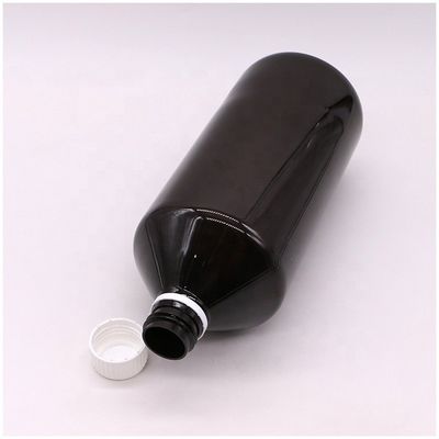 Médecine liquide 1000 ml Bouteille en plastique PET translucide brun foncé avec capuchon anti-altération