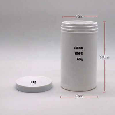 600mL 20oz PET vide HDPE rétrécissants ronds en poudre de plastique médicinal avec bouchon à vis