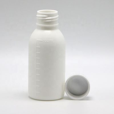 Bouteille de médicaments liquides blancs de 30 ml/50 ml/100 ml PP avec corps décalé et sérigraphie