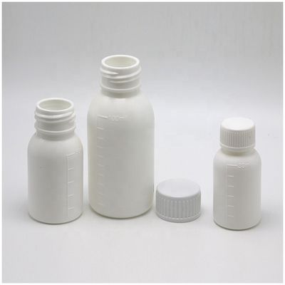 Bouteille de médicaments liquides blancs de 30 ml/50 ml/100 ml PP avec corps décalé et sérigraphie