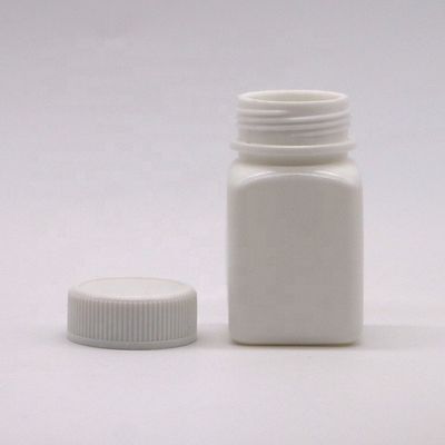 Bouteille en plastique carré stérile en HDPE de petite capacité de 50 cc avec bouchon à vis personnalisé