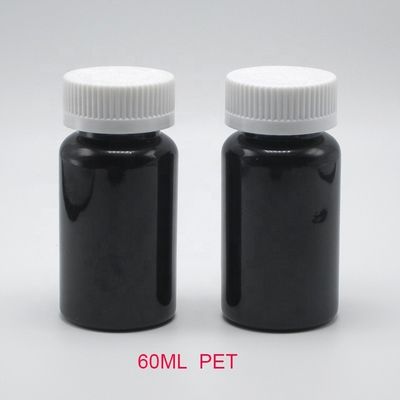 Bouteille en plastique noir ambré en PET de 2OZ 60ML avec couvercle CRC pour emballage de suppléments de médicaments