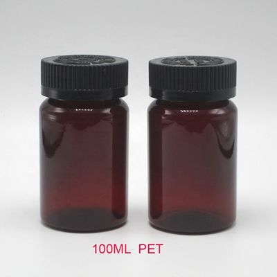 Bouteille en plastique noir ambré en PET de 2OZ 60ML avec couvercle CRC pour emballage de suppléments de médicaments