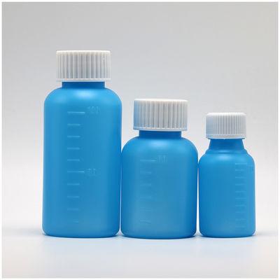 Bouteille de liquide oral pour sirop pour la toux en PET ambre/ bleu à l' érable de 100 ml avec capuchon CRC et joint thermique
