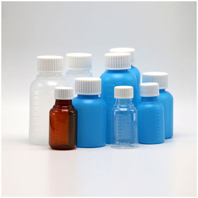 Bouteille de liquide oral pour sirop pour la toux en PET ambre/ bleu à l' érable de 100 ml avec capuchon CRC et joint thermique