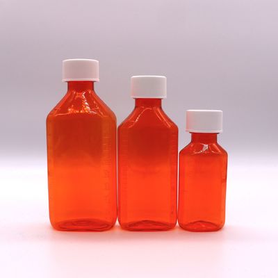 Bouteille de sirop liquide oral en plastique PET translucide de couleur personnalisée avec échelle de mesure