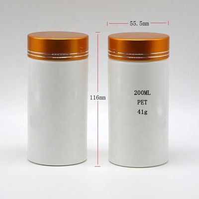 Bouteilles de pharmacie en plastique PE en forme de cylindre droit de 200 ml avec couvercle en aluminium