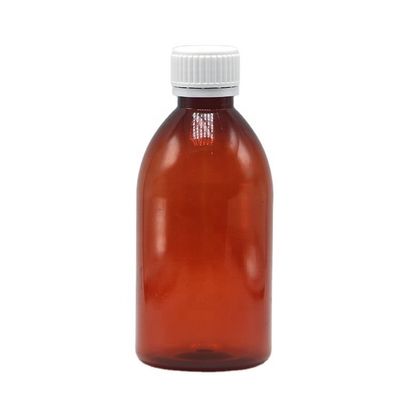 250 ml Ronde Ambre Prescription Pharmacie PET Liquide Médecine Récipient écaillé avec couvercle