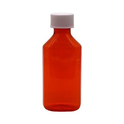 Bouteille de liquide oral pour sirop pour toux de la peau de 100 cc PET Amber/Orange Maple avec capuchon CRC et joint thermique