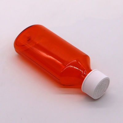 Bouteille de liquide oral pour sirop pour toux de la peau de 100 cc PET Amber/Orange Maple avec capuchon CRC et joint thermique