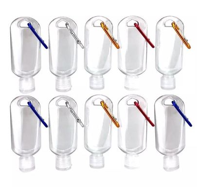 Contenant de lavage des mains en PET transparent de 50 ml Portable rempli à nouveau Bouteille de pressage de voyage vide avec crochet