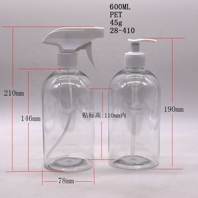600mL 20OZ flacon de pulvérisation en PET Boston Ronde en plastique personnalisée pompe à couleur déclencheur Spray Flasque désinfectant pour les mains