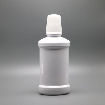 Bouteille de rince-bouche en plastique PET à col long blanc d'une capacité de 250 ml et d'une sérigraphie
