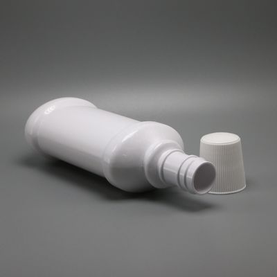 Bouteille de rince-bouche en plastique PET à col long blanc d'une capacité de 250 ml et d'une sérigraphie