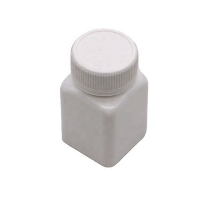 Bouteille en plastique carré stérile en PEHD de petite capacité de 50 cc avec bouchon à vis