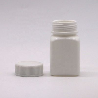 Bouteille en plastique carré stérile en PEHD de petite capacité de 50 cc avec bouchon à vis