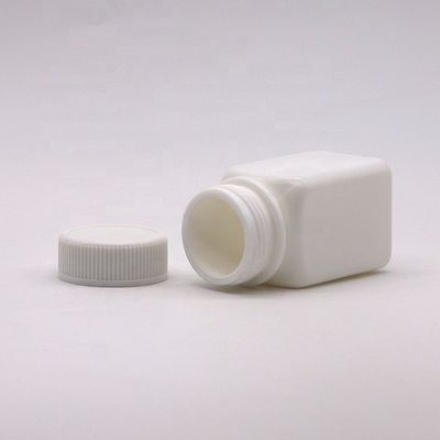 Bouteille en plastique carré stérile en PEHD de petite capacité de 50 cc avec bouchon à vis