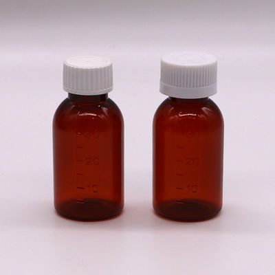 Bouteille liquide de sirop plastique ambrée PET de 30 ml avec capuchon à vis anti-altération
