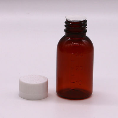 Bouteille liquide de sirop plastique ambrée PET de 30 ml avec capuchon à vis anti-altération