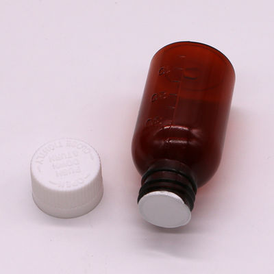 Bouteille liquide de sirop plastique ambrée PET de 30 ml avec capuchon à vis anti-altération