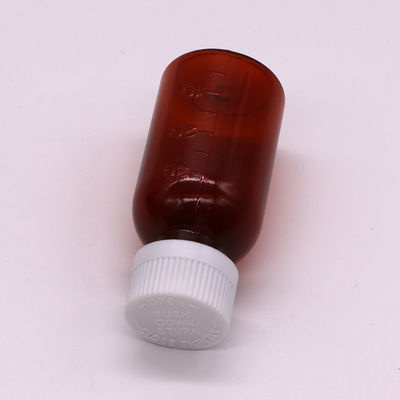 Bouteille liquide de sirop plastique ambrée PET de 30 ml avec capuchon à vis anti-altération
