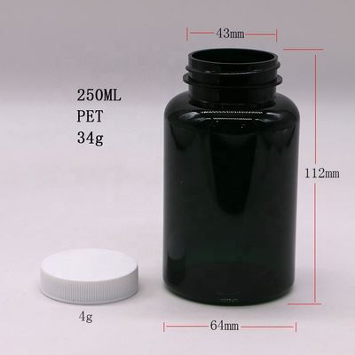 250 ml bouteille en plastique médical PET personnalisable pour pilule capsule de couleur matte/gelée
