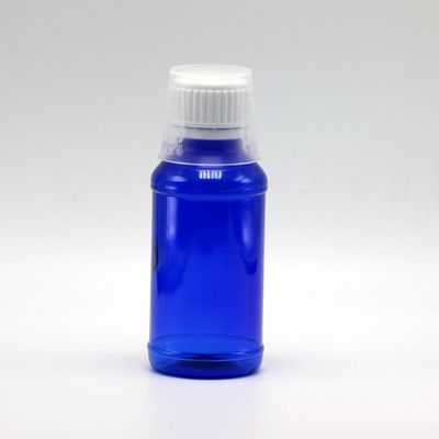 Bouteille de sirop pour la toux PET 100 cc ambre/orange/bleu avec bouchon de sécurité et joint thermique