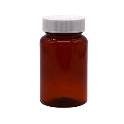 Bouteille en plastique ambrée en PET de 100 ml, comprimé/vitamine/capsule, avec couvercle de sécurité pour enfants et bouchon à vis