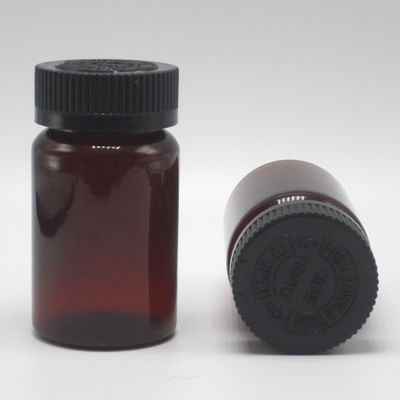 Bouteille en plastique ambrée en PET de 100 ml, comprimé/vitamine/capsule, avec couvercle de sécurité pour enfants et bouchon à vis