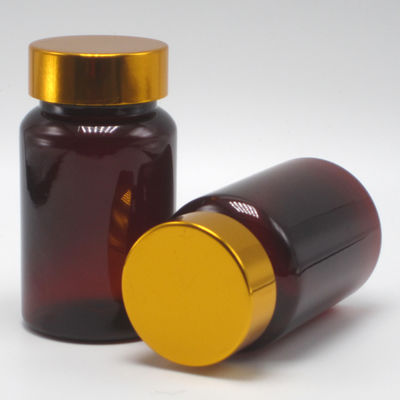 Bouteille en plastique ambrée en PET de 100 ml, comprimé/vitamine/capsule, avec couvercle de sécurité pour enfants et bouchon à vis