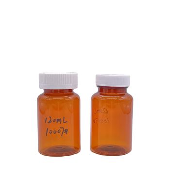 Bouteille en PET de couleur ambre de 120 ml avec bouchon à vis blanc/ bouchon étanche à l' enfant 2780 pièces