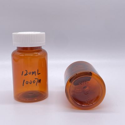 Bouteille en PET de couleur ambre de 120 ml avec bouchon à vis blanc/ bouchon étanche à l' enfant 2780 pièces