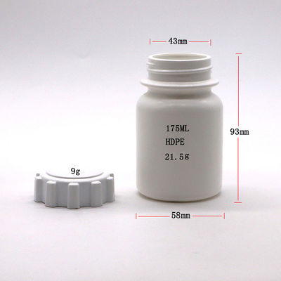 Tablette solide de médicament Capsule de stockage Bouteille en plastique PE de 175 ml avec couvercle à engrenages