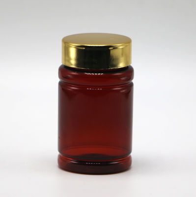 Bouteille de 80 ml de pilule PET avec couleur personnalisée et capuchons dorés argentés