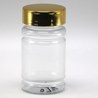 Bouteille de 80 ml de pilule PET avec couleur personnalisée et capuchons dorés argentés