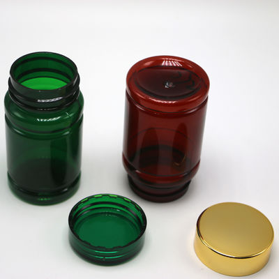 Bouteille de 80 ml de pilule PET avec couleur personnalisée et capuchons dorés argentés