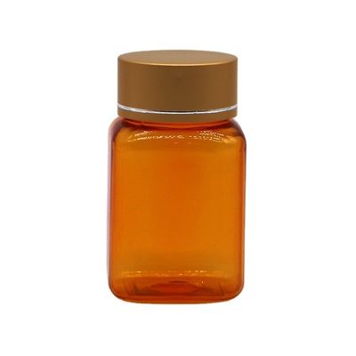 90 ml / 3OZ PET Carré Bouteille de pilule jaune/orange avec bouchon or rose et joint thermique