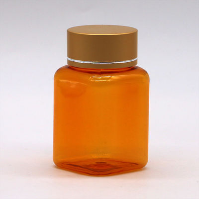 90 ml / 3OZ PET Carré Bouteille de pilule jaune/orange avec bouchon or rose et joint thermique