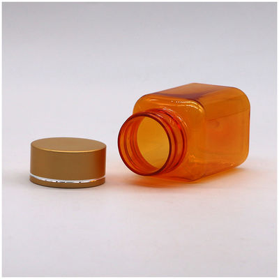 90 ml / 3OZ PET Carré Bouteille de pilule jaune/orange avec bouchon or rose et joint thermique